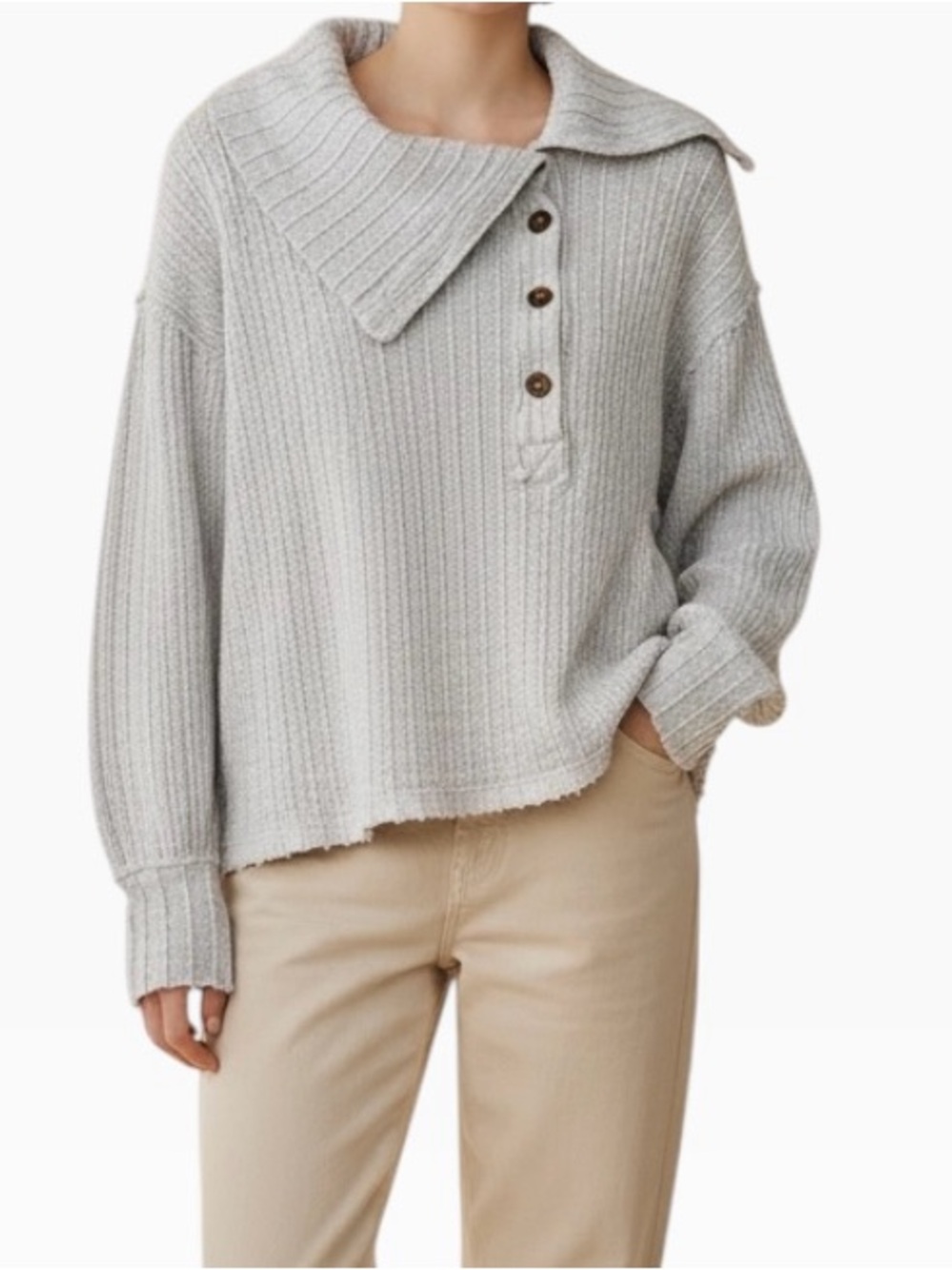 FREE PEOPLE We The Free White Fold Over Asymmetrical Button Sweater Size XSmall